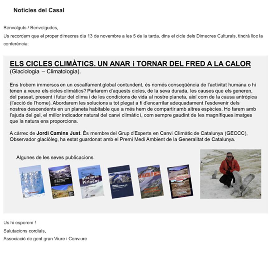 Conferència 15-5-24  ELS CICLES CLIMÀTICS. UN ANAR i TORNAR DEL FRED A LA CALOR