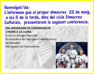 Conferència 50è ANIVERSARI DE L’ARRIBADA DE L’HOME A LA LLUNA